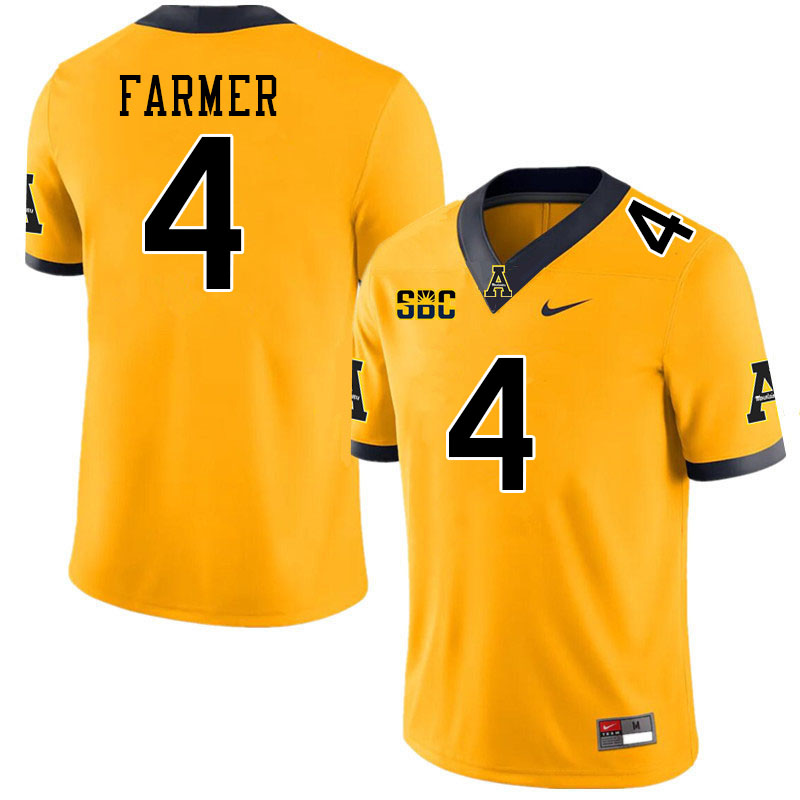 Men #4 Myles Farmer Appalachian State Mountaineers College Football Jerseys Stitched-Gold